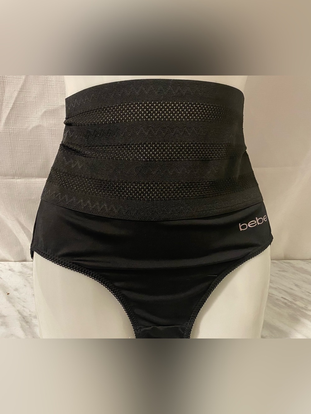 Bebe Black High Waist Shaping Brief Mesh Waistband